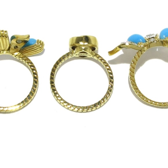 Gucci NIB NWOT flower ring blue gold stackable w/ box $799 retail US size 6 - Picture 3 of 4